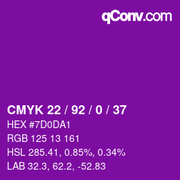 Color code: CMYK 22 / 92 / 0 / 37 | qconv.com