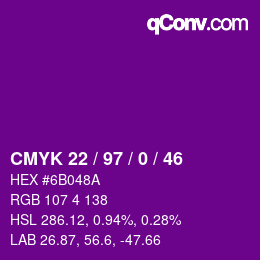 カラーコード: CMYK 22 / 97 / 0 / 46 | qconv.com