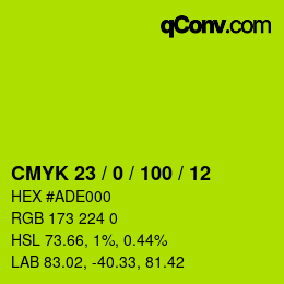 颜色代码: CMYK 23 / 0 / 100 / 12 | qconv.com