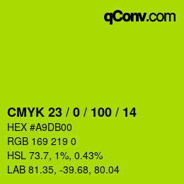 Color code: CMYK 23 / 0 / 100 / 14 | qconv.com