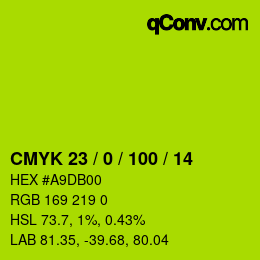 カラーコード: CMYK 23 / 0 / 100 / 14 | qconv.com