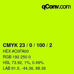 Color code: CMYK 23 / 0 / 100 / 2 | qconv.com