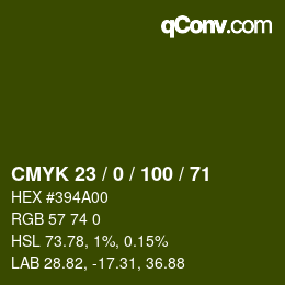 Color code: CMYK 23 / 0 / 100 / 71 | qconv.com