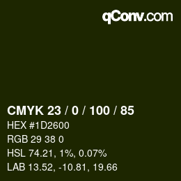 Color code: CMYK 23 / 0 / 100 / 85 | qconv.com