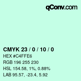 カラーコード: CMYK 23 / 0 / 10 / 0 | qconv.com