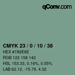 Color code: CMYK 23 / 0 / 10 / 38 | qconv.com