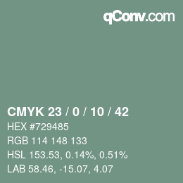 Color code: CMYK 23 / 0 / 10 / 42 | qconv.com
