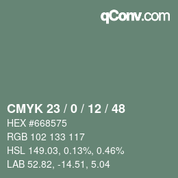 カラーコード: CMYK 23 / 0 / 12 / 48 | qconv.com