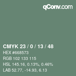 Color code: CMYK 23 / 0 / 13 / 48 | qconv.com