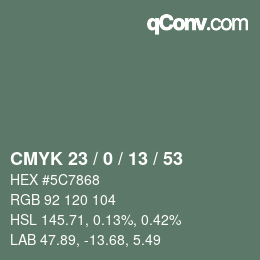 カラーコード: CMYK 23 / 0 / 13 / 53 | qconv.com