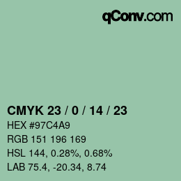 颜色代码: CMYK 23 / 0 / 14 / 23 | qconv.com