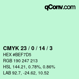 カラーコード: CMYK 23 / 0 / 14 / 3 | qconv.com