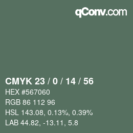 Color code: CMYK 23 / 0 / 14 / 56 | qconv.com