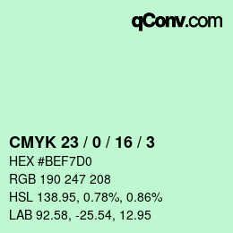 Color code: CMYK 23 / 0 / 16 / 3 | qconv.com