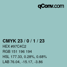 カラーコード: CMYK 23 / 0 / 1 / 23 | qconv.com
