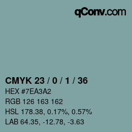 カラーコード: CMYK 23 / 0 / 1 / 36 | qconv.com