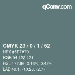カラーコード: CMYK 23 / 0 / 1 / 52 | qconv.com