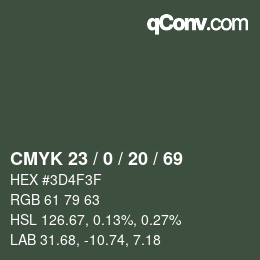 Color code: CMYK 23 / 0 / 20 / 69 | qconv.com