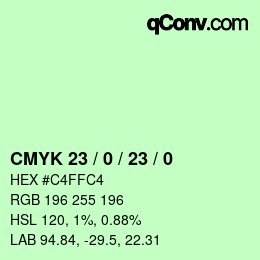 カラーコード: CMYK 23 / 0 / 23 / 0 | qconv.com