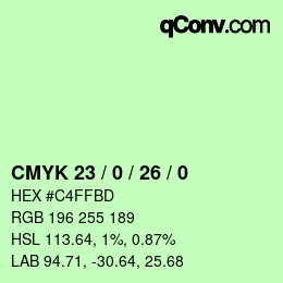 颜色代码: CMYK 23 / 0 / 26 / 0 | qconv.com