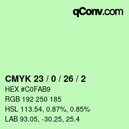 カラーコード: CMYK 23 / 0 / 26 / 2 | qconv.com