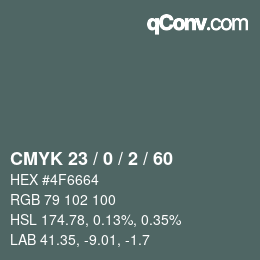 カラーコード: CMYK 23 / 0 / 2 / 60 | qconv.com