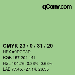 颜色代码: CMYK 23 / 0 / 31 / 20 | qconv.com