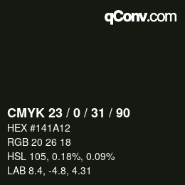 Color code: CMYK 23 / 0 / 31 / 90 | qconv.com