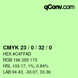 カラーコード: CMYK 23 / 0 / 32 / 0 | qconv.com