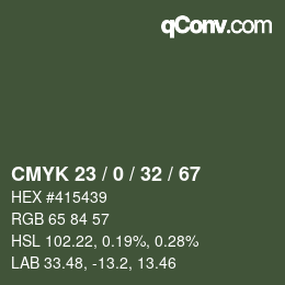 カラーコード: CMYK 23 / 0 / 32 / 67 | qconv.com