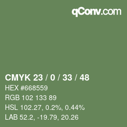 カラーコード: CMYK 23 / 0 / 33 / 48 | qconv.com