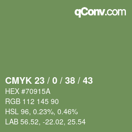 Color code: CMYK 23 / 0 / 38 / 43 | qconv.com