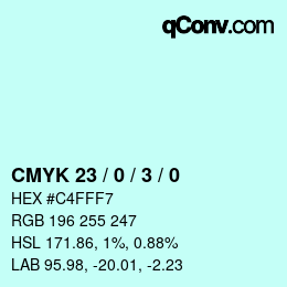 カラーコード: CMYK 23 / 0 / 3 / 0 | qconv.com