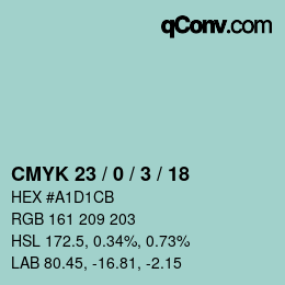 カラーコード: CMYK 23 / 0 / 3 / 18 | qconv.com