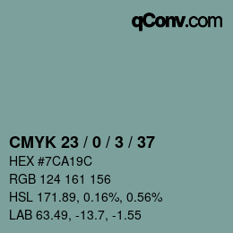 カラーコード: CMYK 23 / 0 / 3 / 37 | qconv.com