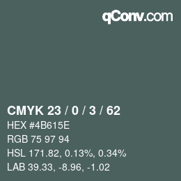 Color code: CMYK 23 / 0 / 3 / 62 | qconv.com