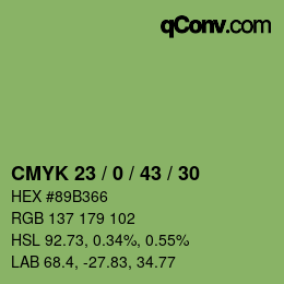 Color code: CMYK 23 / 0 / 43 / 30 | qconv.com