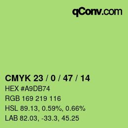 Color code: CMYK 23 / 0 / 47 / 14 | qconv.com