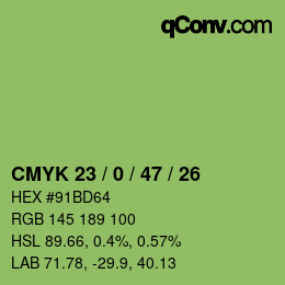 Color code: CMYK 23 / 0 / 47 / 26 | qconv.com