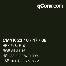 Color code: CMYK 23 / 0 / 47 / 88 | qconv.com