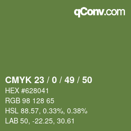 カラーコード: CMYK 23 / 0 / 49 / 50 | qconv.com