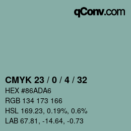 カラーコード: CMYK 23 / 0 / 4 / 32 | qconv.com