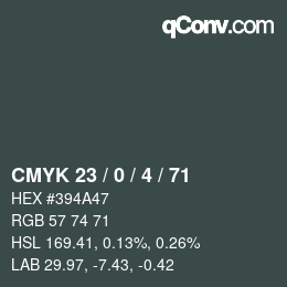 Color code: CMYK 23 / 0 / 4 / 71 | qconv.com