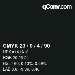 Farbcode: CMYK 23 / 0 / 4 / 90 | qconv.com