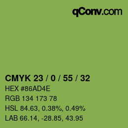 Farbcode: CMYK 23 / 0 / 55 / 32 | qconv.com