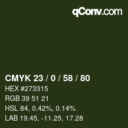 Color code: CMYK 23 / 0 / 58 / 80 | qconv.com
