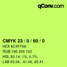 Farbcode: CMYK 23 / 0 / 60 / 0 | qconv.com
