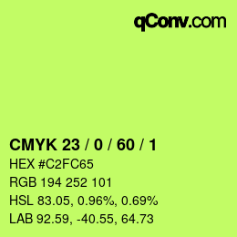 カラーコード: CMYK 23 / 0 / 60 / 1 | qconv.com