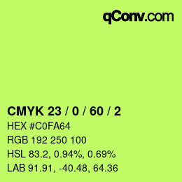 Color code: CMYK 23 / 0 / 60 / 2 | qconv.com