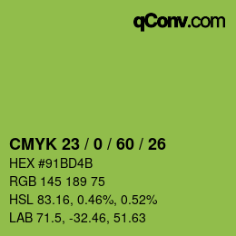 Color code: CMYK 23 / 0 / 60 / 26 | qconv.com